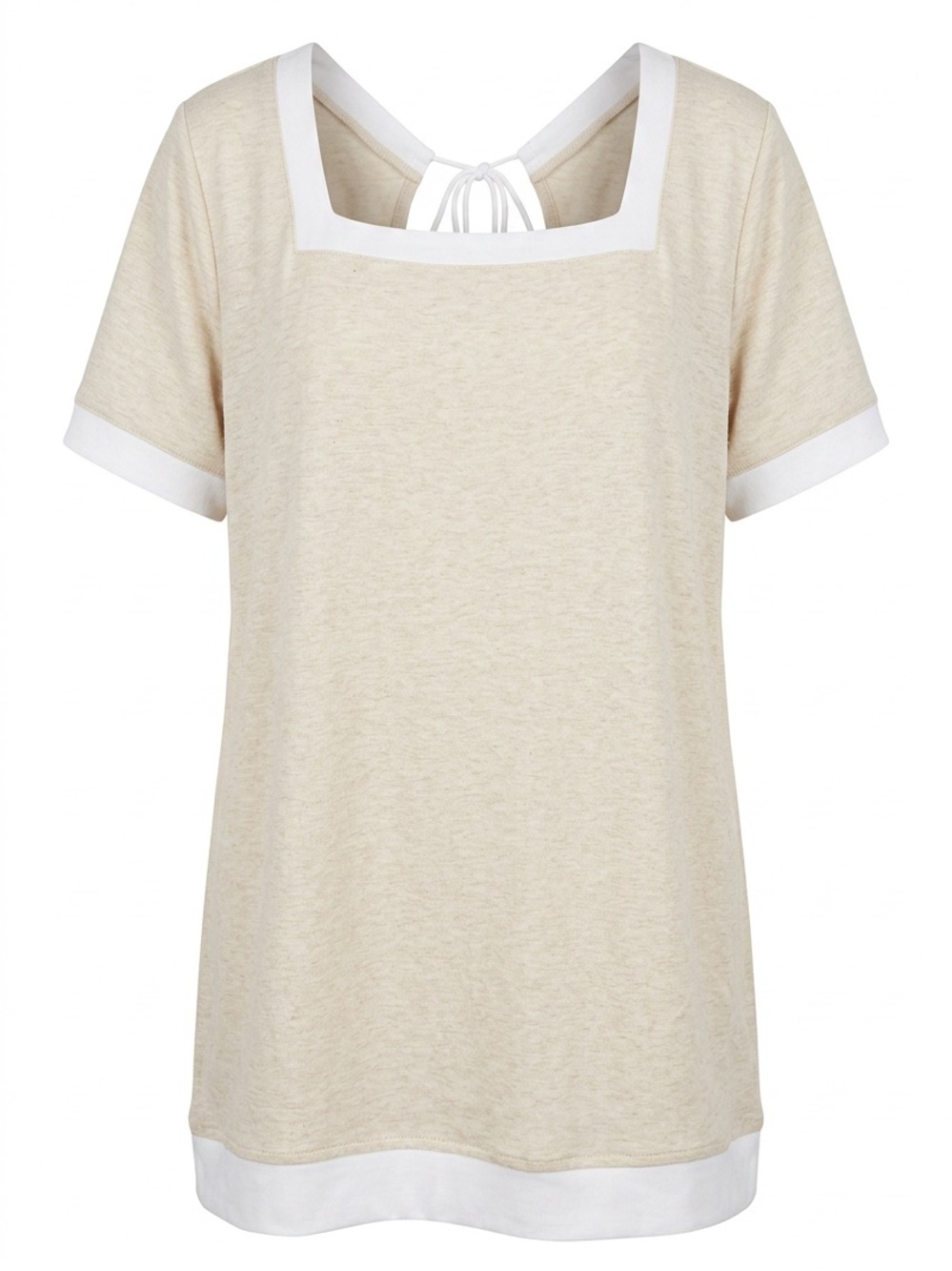 Sugarlips Cream Square-Neck Short Sleeve Top with White Trim